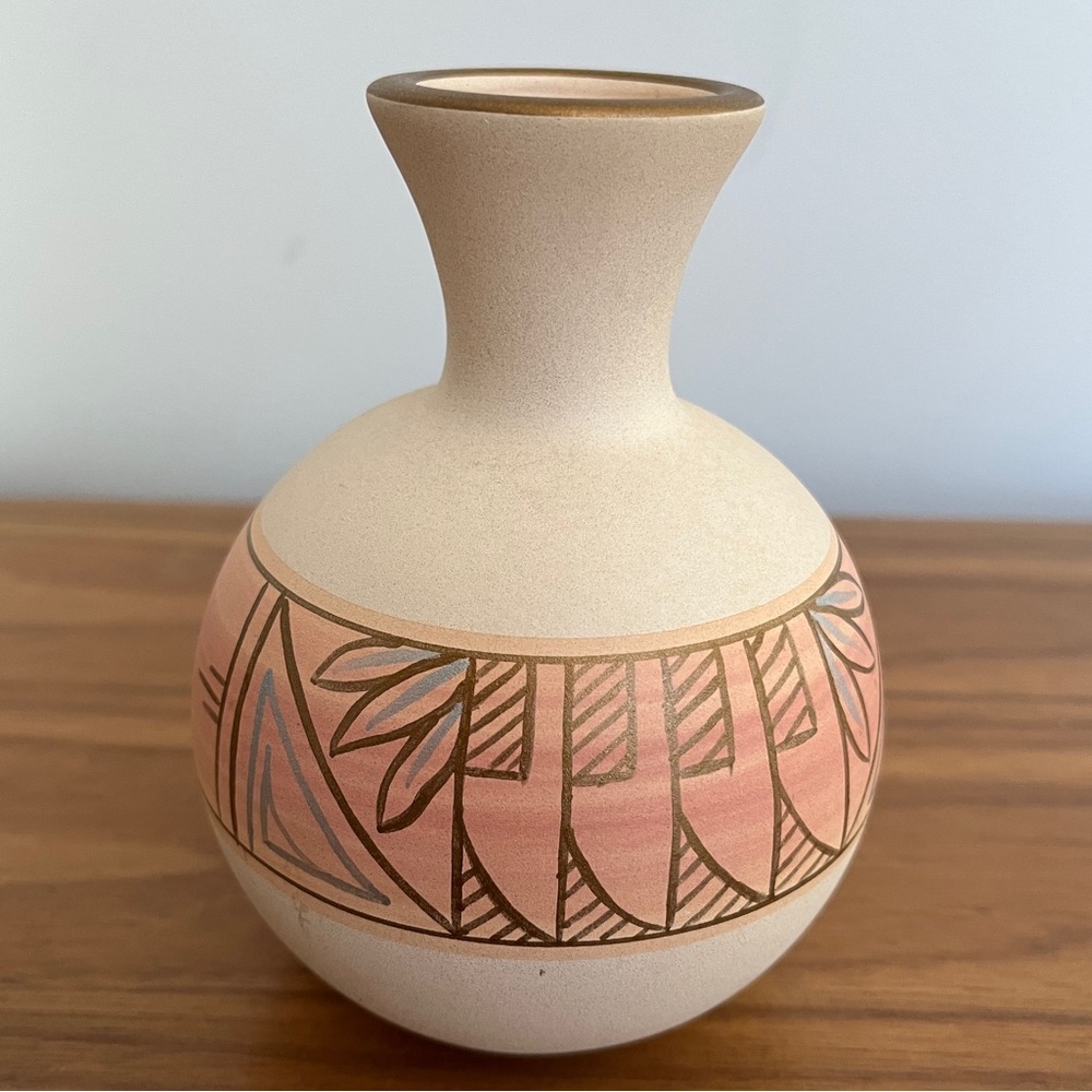 NANDI Original Signed Small Vase Pueblo Pottery Pastel Neutral Southwestern